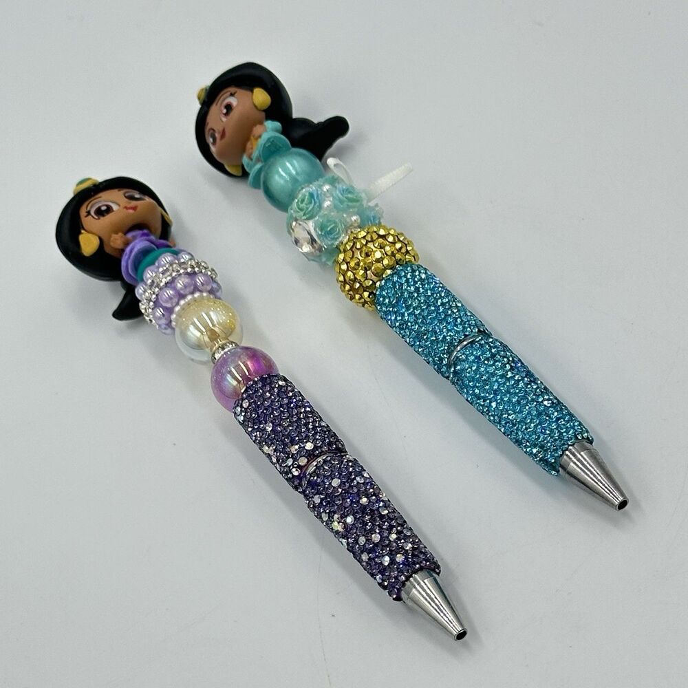 Lot of Two Princess Jasmine Disney Doorable Beaded Bling Pen Aladdin